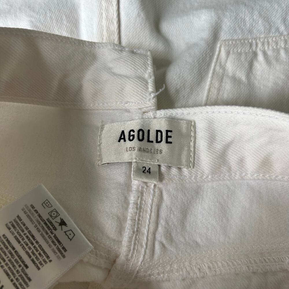 NWOT AGOLDE White Criss Cross Denim Shorts Long Summer Bermuda Size 32 - Picture 6 of 6